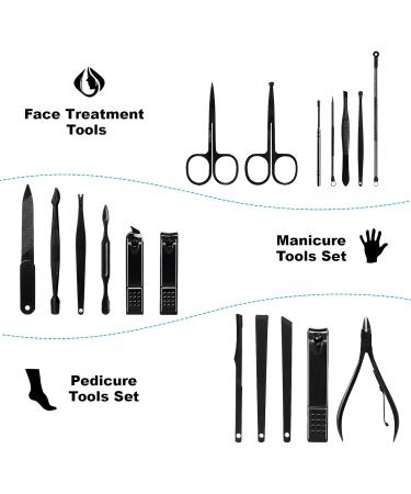 Manicure Set Men 18-Piece Nail Care Set Pedicure Care Set Nail Clippers Set Stainless Steel Nail Set Portable for Travel (Black) - Buy Online on SooperMarket.com