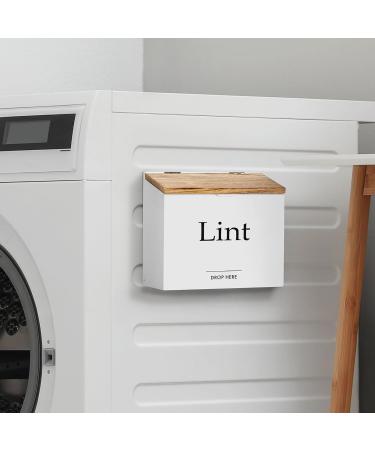 Magnetic Lint Bin for Laundry - Compact Wooden Lint Box with Lid | Rustic Modern Farmhouse Decor - White & Torched Finish - Buy Online on SooperMarket.com