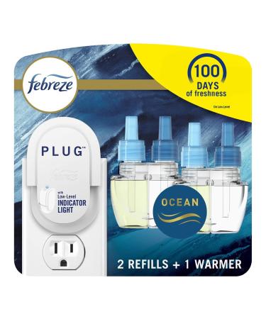 Febreze Plug in Air Fresheners, Ocean Scent, Odor Fighter for Strong Odors, 1 Warmer + 2 Oil Refills