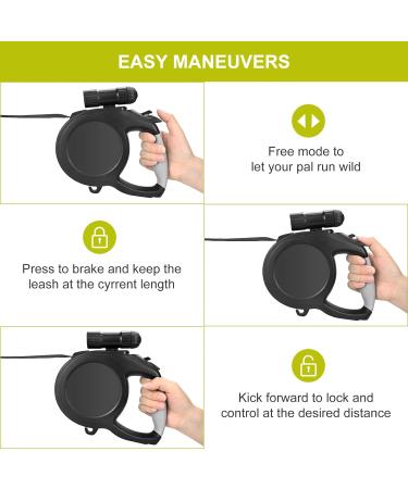 Retractable Dog Lead 8M/26ft Extendable Dog Lead Extendable with Non-Slip Handle & Adjustable Dog Lead with LED Flashlight Waste Dispenser Bags One-Hand Brake for Night Walking Running Jogging Black - Buy Online on SooperMarket.com