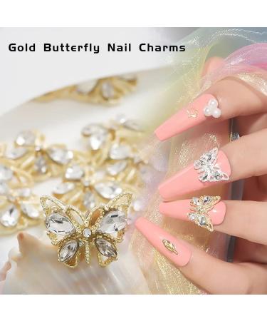 10 PCS 3D Metal Butterfly Nail Charms with Diamonds - Gold/Silver Rhinestone Nail Art Decoration - DIY Alloy Jewelry Accessories - Buy Online on SooperMarket.com