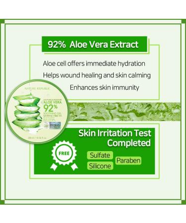 Nature Republic Aloe Vera Gel 92% Moisturizer 10.56 fl oz - Korean Cosmetics | Single PCS - Buy Online on SooperMarket.com