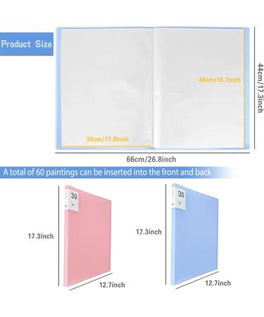 UPINS A3 Diamond Painting Storage Book 2Pack - 30 Pages Portfolio Presentation Folder for Diamond Art Kits - Clear Pockets - 11.8 X 15.7 inches - Blue and Pink - Buy Online on SooperMarket.com