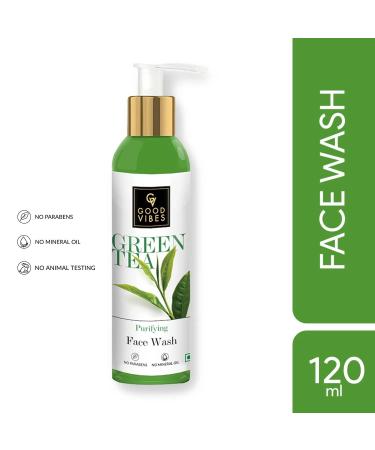 Good Vibes Green Tea Face Wash - Anti-Acne Deep Cleansing Cleanser | Natural & Paraben-Free for All Skin Types (120ml - Buy Online on SooperMarket.com