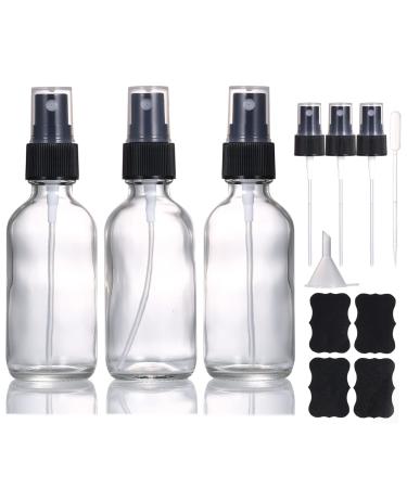 Liyuabu 60ml clear glass spray bottle small empty fine fog perfume Refillable travel spray bottle for essential oils/hair/aromatherapy/cleaning/cosmetics with additional spray nozzle (3 pieces) Transparent 3 pieces