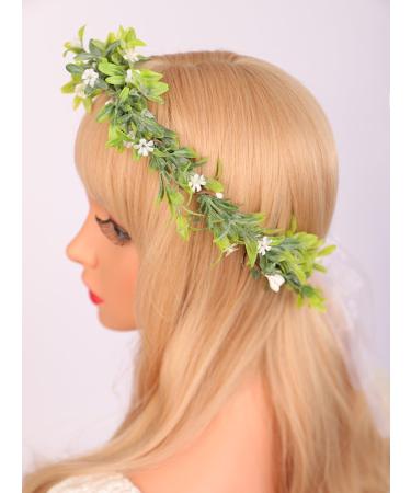 Buy Wiwpar Boho Flower Headband - Green Leaf Fairy Wreath Hairpiece for Weddings Costumes & Christmas - Buy Online on SooperMarket.com