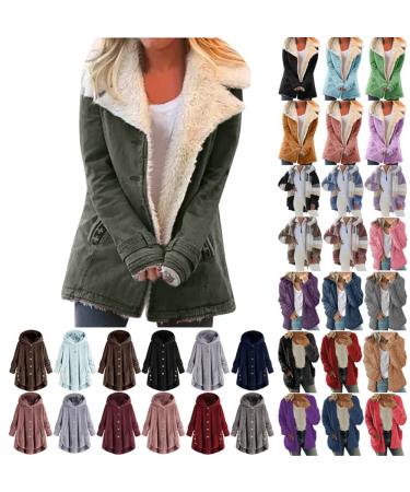 Winter Jackets for Women Plus Size Warm Outdoor Coats Thicken Lining Fleece Jacket Button Down Outerwear with Pockets Large A- Army Green