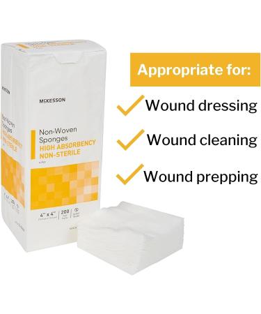 McKesson Non-Woven Sponges 4x4 Inch, 200 Count - High Absorbency, Polyester/Rayon, 4-Ply, Non-Sterile - Buy Online on SooperMarket.com