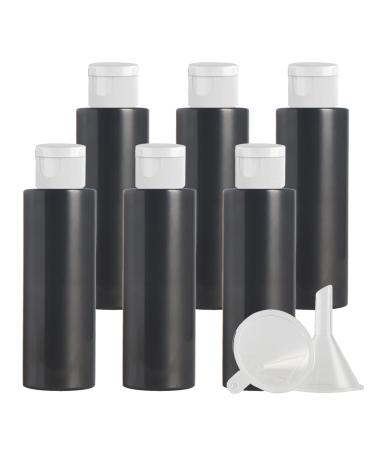 Zeoabsy 6 pieces empty 100ml black Pet plastic bottle with white hinged lid flat shoulder portable bottle for cosmetic fluids oil travel black 100ml