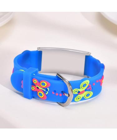 Customized Kids Safety ID Wristband | Personalized Medical Alert Bracelet for Boys & Girls | Outdoor Anti-Lost Bracelet with Cartoon Pattern | Blue Silver Butterfly Design - Buy Online on SooperMarket.com