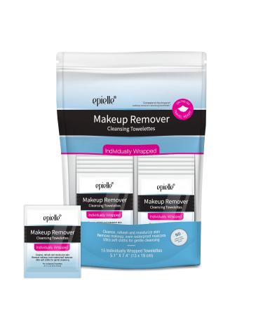 Epielle Makeup Remover Cleansing Towelettes | 15 Individual Wipes | Makeup tissue wipes Effectively Remove Oil  Makeup and Waterproof Mascara | Alcohol Free  Paraben Free  Not Tested On Animals| Great for Traveling  Gym ...