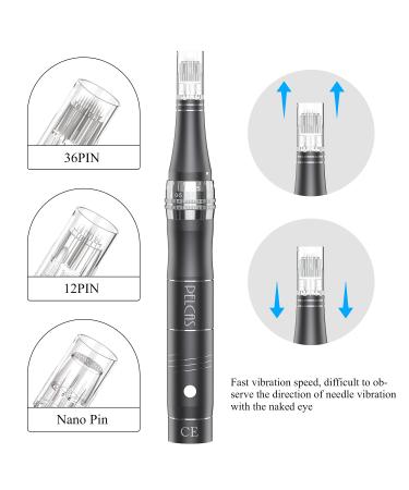 Pelcas Rechargeable Car Derma Micro Needles Roller - Electric Anti-Aging Skin Therapy Pen with 3 Speed Levels 12 Needle Heads for Stretch Marks Acne Scars & Fine Lines - Buy Online on SooperMarket.com