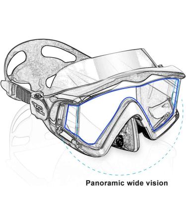 Adult Pano 3 Window Scuba Diving Mask - Anti-Fog Swim Goggles with Nose Cover | Tempered Glass Snorkel Dive Mask for Snorkeling, Freediving, Swimming - Black - Buy Online on SooperMarket.com