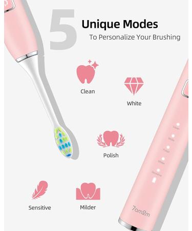 7am2m Sonic Electric Toothbrush - 6 Brush Heads, 90-Day Charge, 5 Modes, Smart Timer - Light Pink - Buy Online on SooperMarket.com