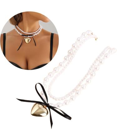 Oralgo's Elegant Pearl Necklace with Black Band - Adjustable Heart Loop for Weddings & Bridal Jewelry - Buy Online on SooperMarket.com