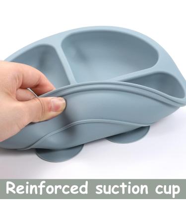 Lanjue 3 Pcs Silicone Baby Suction Plates | Non Slip Divided Dishes with Utensils for Toddler Self Feeding | Ideal for Highchairs Trays | Green Blue Beige - Buy Online on SooperMarket.com