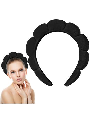 Spa Headbands for Face Washing Sponge Velvet Headbands for Women Puffy Headband for Makeup   Skincare   Face Mask   Soft Headbands - Black