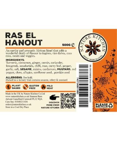 Nature Kitchen Ras El Hanout Moroccan Spices (Mild) 500g - Gluten-Free & Vegan Cooking Blends for Marinades, Sauces, Frying & Baking - Buy Online on SooperMarket.com