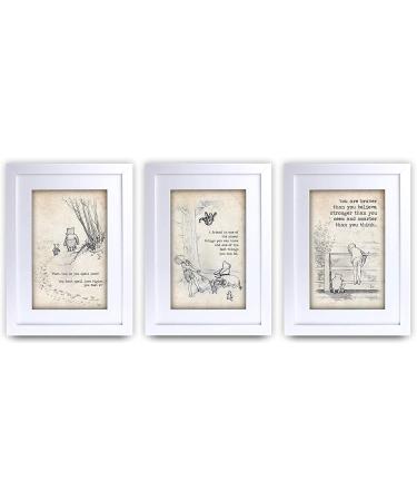 HWC Trading Winnie the Pooh Set of 3 x A4 Framed Printed Quote Nursery Print Baby Shower Room Gifts New Born Bedroom Gift Print Photo Picture Display (Framed) Set of 3