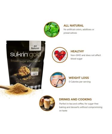 Sukrin Gold - Natural Brown 1:1 Sugar Substitute with Erythritol and Stevia | Zero Calorie Sweetener for Keto and Low Carb Diets | Non-GMO Vegetarian Baking - 1.1lb Bag - Buy Online on SooperMarket.com
