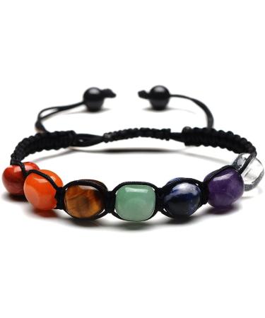 Amethyst Rough Stone 7 Chakra Stone Yoga Bracelet Reiki Healing Crystal Natural Amethyst Gemstone Jewelry Braided Rope Bracelets For Women Girl Gift Natural Crystal 7 Chakra