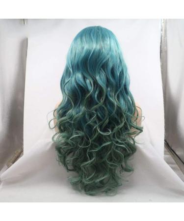 SHIYID Heat Resistant Body Wave Two Tones Synthetic Lace Front Wig - Green & Blue for Women | Middle Parting - Buy Online on SooperMarket.com