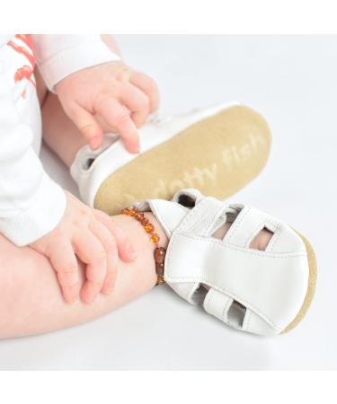 Dotty Fish Soft Leather Baby Shoes | Toddler Sandals | Non-slip Suede Soles | 0-6 Months to 3-4 Years | White - Buy Online on SooperMarket.com