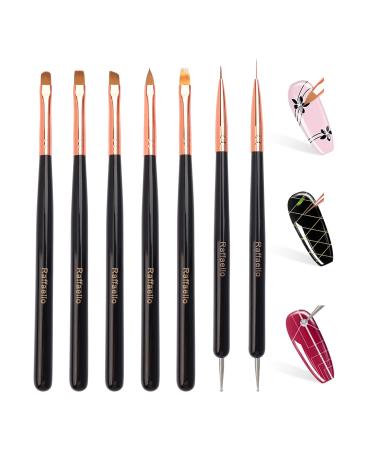 Nail Art Brushes Set Raffaello 7Pcs Nail Tips Art Design Tools with Poly Extension Gel Brush  Nail Polish Brush  Carved Brush  Art Liner Brush and Dotting Pen  Acrylic Nail Brushes  Painting Drawing Pen Kit for Salon Hom...