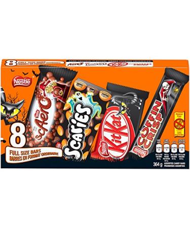 NESTL Full-Sized Halloween Assorted Chocolate & Candy - KITKAT COFFIN CRISP SCAERO SCARIES - 364g (Pack of 8 Bars) Smarties and Scaries Packaging May Vary