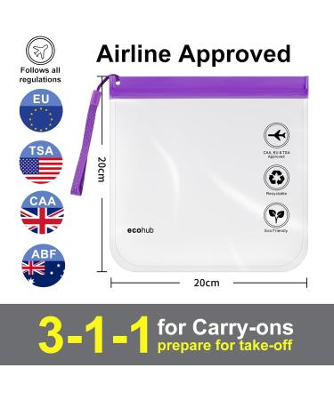 ECOHUB Airport Security Liquids Bags - 2 Pack Clear Travel Toiletry Bags with Strap - Airline Approved - Purple - Buy Online on SooperMarket.com
