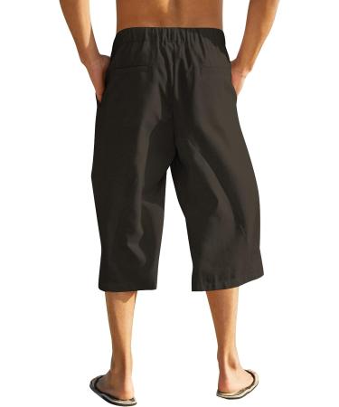 COOFANDY Men Cotton Linen Capri Pants - Drawstring Baggy Harem Yoga Beach Pants, Dark Brown - Buy Online on SooperMarket.com