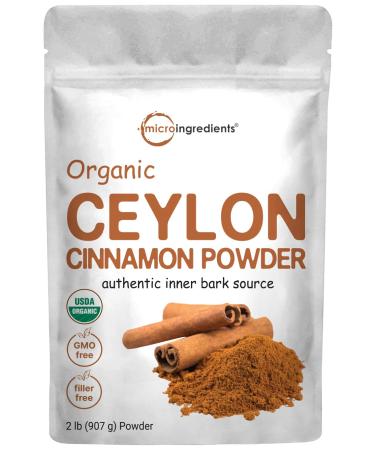 Organic Ceylon Cinnamon Powder | 2 Lb - Sourced from Sri Lanka - Inner Bark Cinnamomum Verum, Delicate Flavor and Aroma, Third Party Tested for Purity, Vegan, Non-GMO & Gluten Free