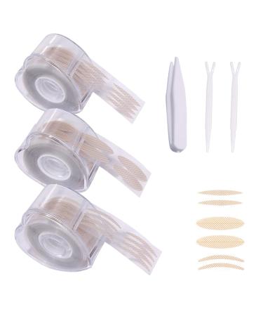 KASESSS 3 Rolls/ 1800 Pcs Eyelid Lift Strips Self-Adhesive Eyelid Tape Fiber Eye Lid Lift for Hooded Eyes Double Eyelid Tape with Fork Rods and Tweezers Eye Lift Strips Invisible for Ladies