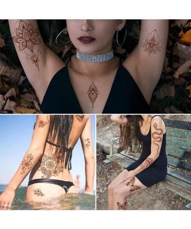 Brown Indian Style Henna Temporary Tattoos for Women - Waterproof Exquisite Designs for Body, Face, Arm Decor - 6 Sheets - Buy Online on SooperMarket.com