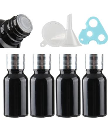 Tianzd 4 pieces empty small 15 ml gloss black glass bottles with sealed stopper silver aluminum screw cap glass bottle flashing filler oil fragrance perfume massage aromatherapy silver 15ml