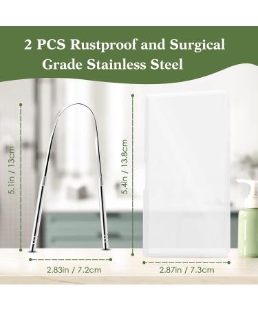 Stainless Steel Tongue Scraper Set with Travel Case - Reduce Bad Breath, Metal Cleaner for Adults - 2 PCS Silver - Buy Online on SooperMarket.com