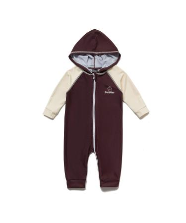 BONVERANO Baby Boys Swimsuit Toddler Bathing Suit Zip-up Full-Zip Hoodie One Piece Swimwear with UPF 50+ Sun Protection 12-18 Months Brown