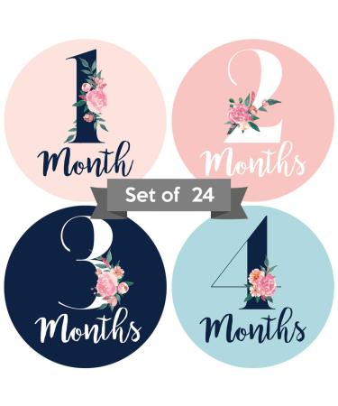 Baby Monthly Stickers | Floral Baby Milestone Stickers | Newborn Girl Stickers | Month Stickers for Baby Girl | Baby Girl Stickers | Newborn Monthly Milestone Stickers (Set of 24)