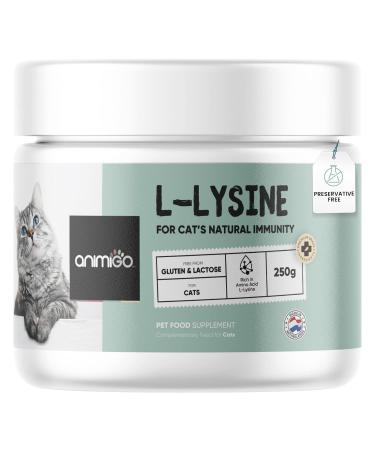 L-Lysine For Cats - 250g Powder - For Immunity Skin & Health Mood-Balance & Calming - L-Lysine Supplements - Gluten Free Non-GMO Dairy Free & Odourless
