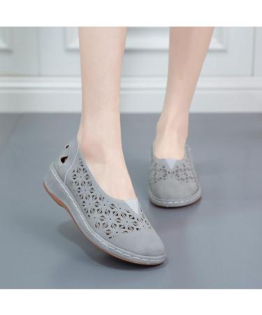 Kinrui Women's Hollow Out Loafers - Casual Slip On Shoes with Arch Support, Comfortable Closed Toe Flats, Size 8.5, Grey - Buy Online on SooperMarket.com
