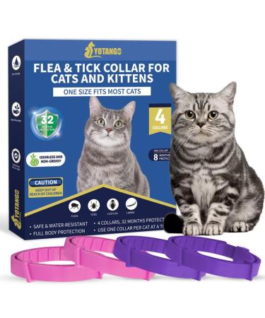 YOTANGO Cat Collar Repellent 4 Pack Cat Collar-Built-in Pant-Based Formula Strong Repellency Slow Release Pleasant Aroma Waterproof (PurplePink)