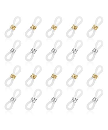 HUIHUIBAO 20 Pieces Eyeglass Chain Ends  Adjustable Spring Rubber Ends Connectors for Eye Glasses Holder Necklace Chain Strap  Gold and Silver Ring (Clear)