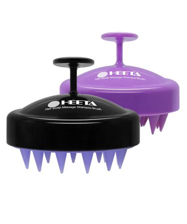 HEETA 2 Pack Hair Scalp Massager Shampoo Brush for Hair Growth, Hair Scalp Scrubber with Soft Silicone, Wet and Dry Hair Detangler (Black & Purple)