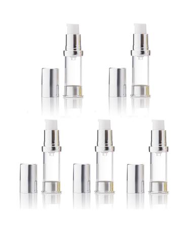 Airless Pump Bottles Pack of 5 empty Plastic Pump Travel Bottle Lotion Dispenser foundation cream gel cosmetics (Silver 7.5ml)