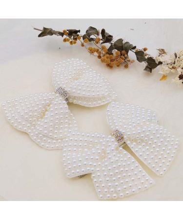 White 2PCS Pearls Hair Bow Clips - Cute Alligator Beads Hairgrip for Girls, Kids, Teens - Buy Online on SooperMarket.com