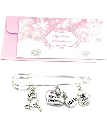 Baby Girl My First Christmas 2023 Keepsake Charms - Reindeer and Snowman with Pink Gift Bag and Card - Buy Online on SooperMarket.com
