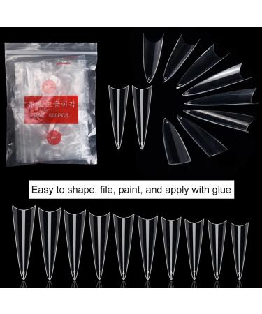 Shop No Lifting 1200PC C Curved Long Stiletto False Nails | 10 Sizes Half Cover Acrylic French Nail Tips for Nail Art & DIY Decor - Clear - Buy Online on SooperMarket.com