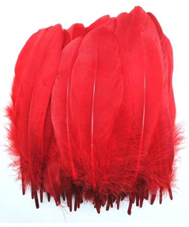 100pcs Red Goose Feathers 6-8 Inch - Ideal for Crafts, Wedding Decor, Clothing Accessories - Buy Online on SooperMarket.com