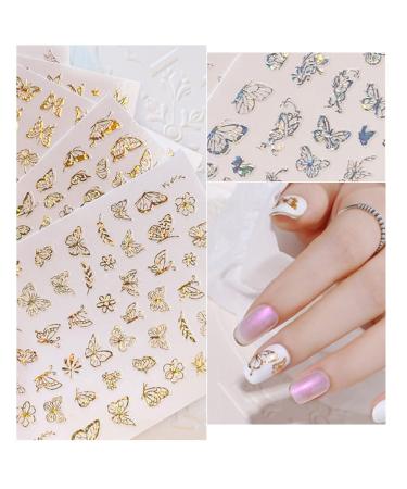 8 Sheets Gold Butterfly Nail Art Stickers | 3D Luxury Decals for Designer Nails - Women's DIY Nail Decoration Supplies - Buy Online on SooperMarket.com