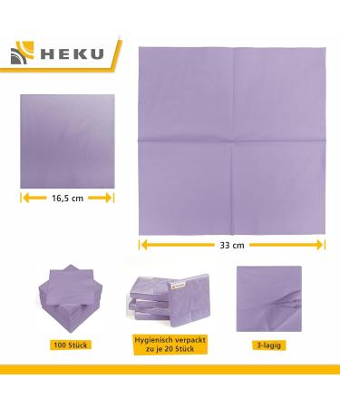 HEKU 100 Single-Colored Napkins - 3-Layer 33x33cm | Stylish & Highly Absorbent - 5-Pack for Events & Gastronomy | Lilac - International Shipping Available - Buy Online on SooperMarket.com